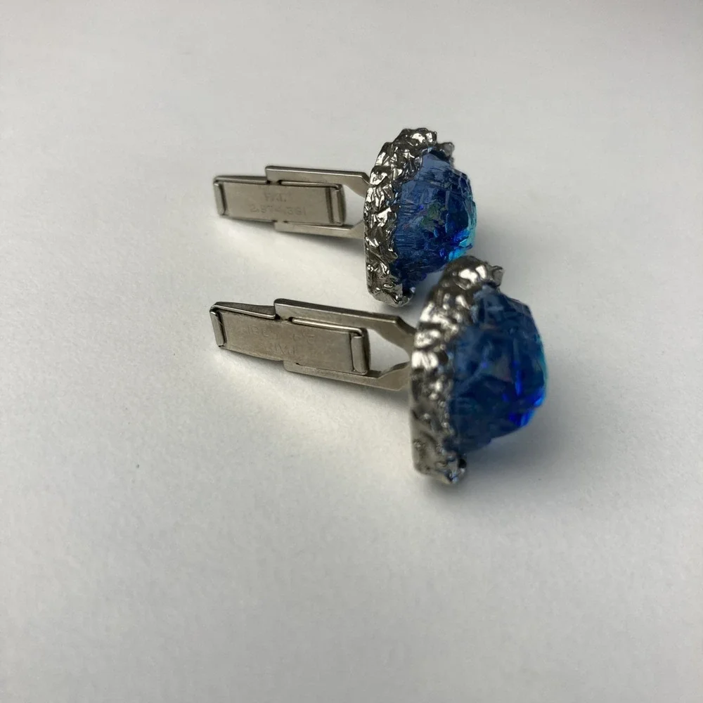 Vintage Blue Nugget Silver‎ Tone Cufflinks Pat. 2.974.381 Classic Retro Mens
